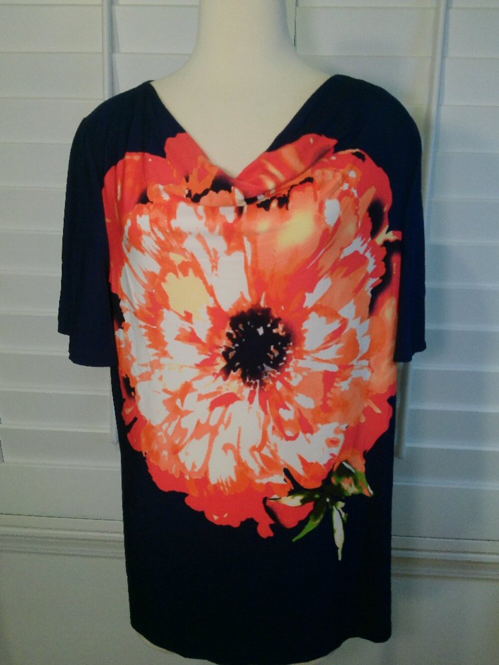 Floral Scoop Neck Boho Blouse Short Sleeve Susan Graver Size XL
